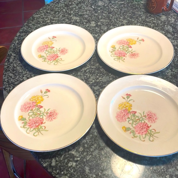 Edwin M Knowles China Co. Gold Rimmed Floral Dinner Plates (4) - Picture 6 of 6